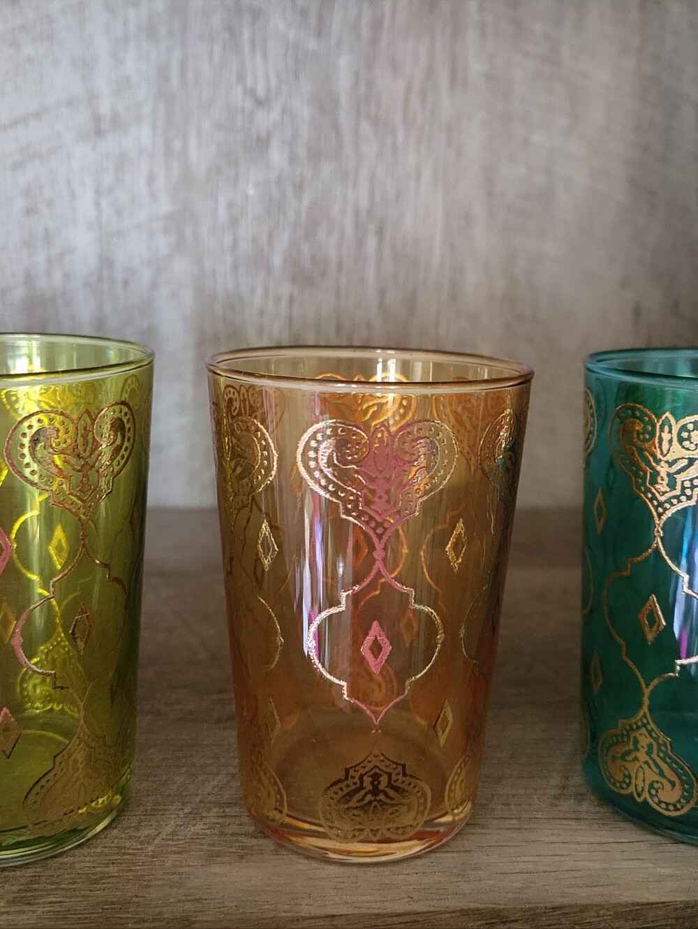 Iridescent Gold Amber Moroccan Tea Glass - Set Accent